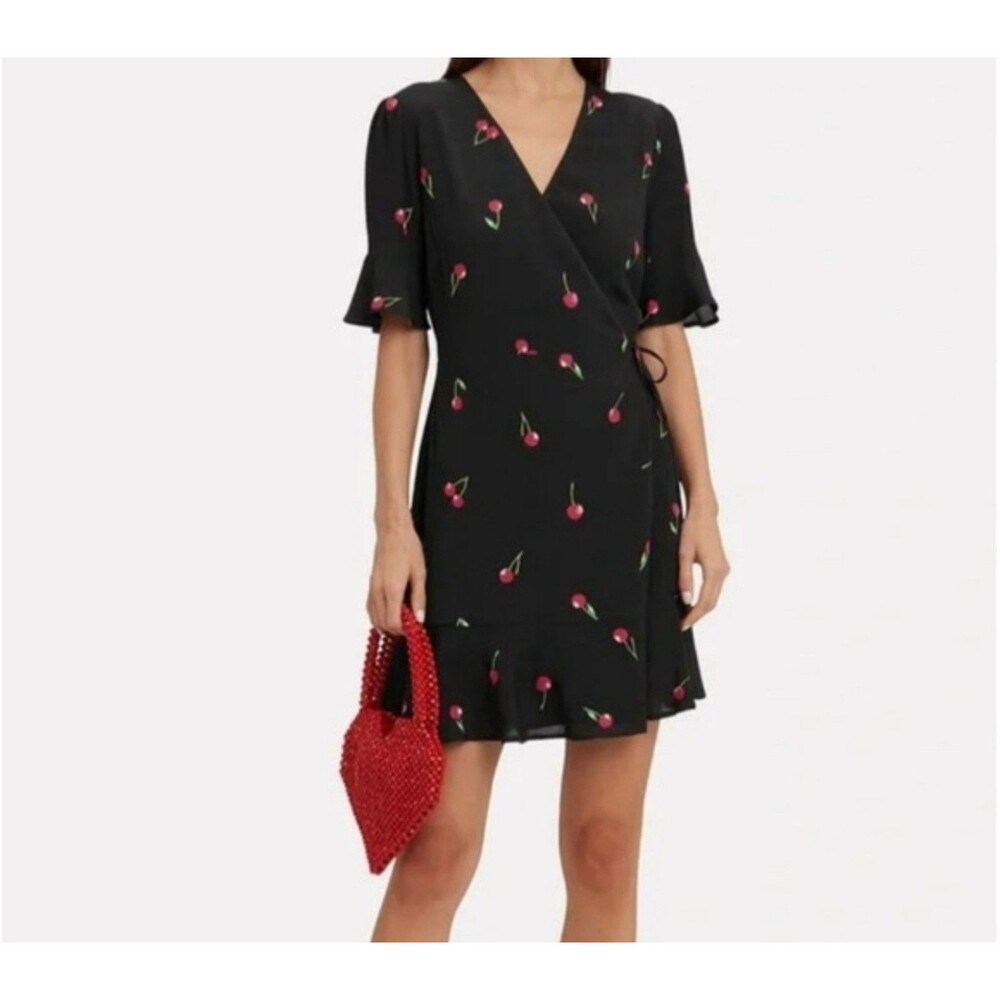 Rails Aimee Black Cherry Print Wrap Mini Dress Size M novelty summer vacation